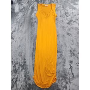 Win Win Dress Womens S Yellow V-Neck Sleeveless Bodycon Maxi Round Hem Stretch‎